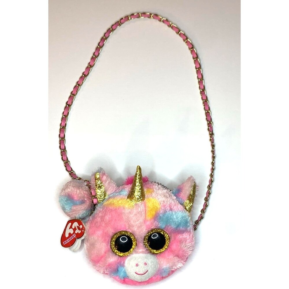 Ty Beanie Boos Fantasia Unicorn Plush Purse Shoulder Bag Crossbody Pink Gold Tag